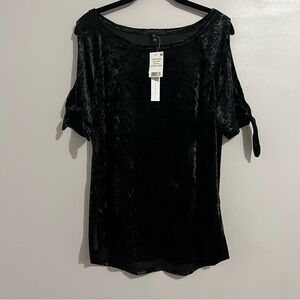 Sanctuary Black velvety Short Sleeve Relaxed cold shoulder top XL New